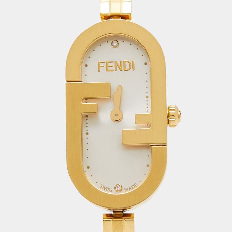 Pre Owned Fendi Silver Gold Plated Stainless Steel Diamond O'Lock Vertical FOW968A2YOF0HH3 Women's Wristwatch 14.80 mm