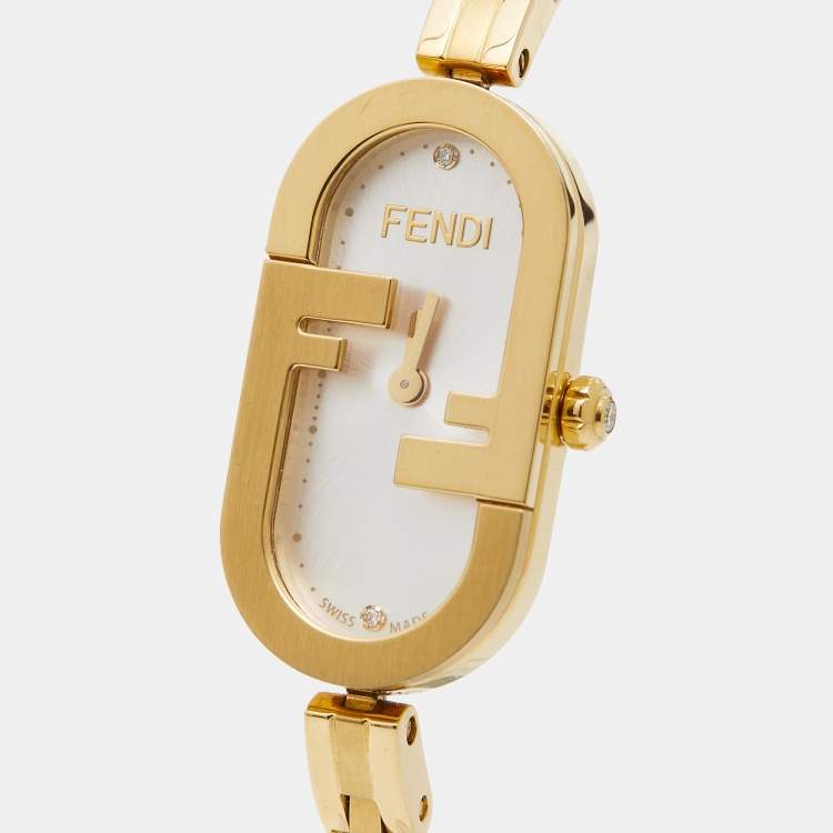 Pre Owned Fendi Silver Gold Plated Stainless Steel Diamond O'Lock Vertical FOW968A2YOF0HH3 Women's Wristwatch 14.80 mm