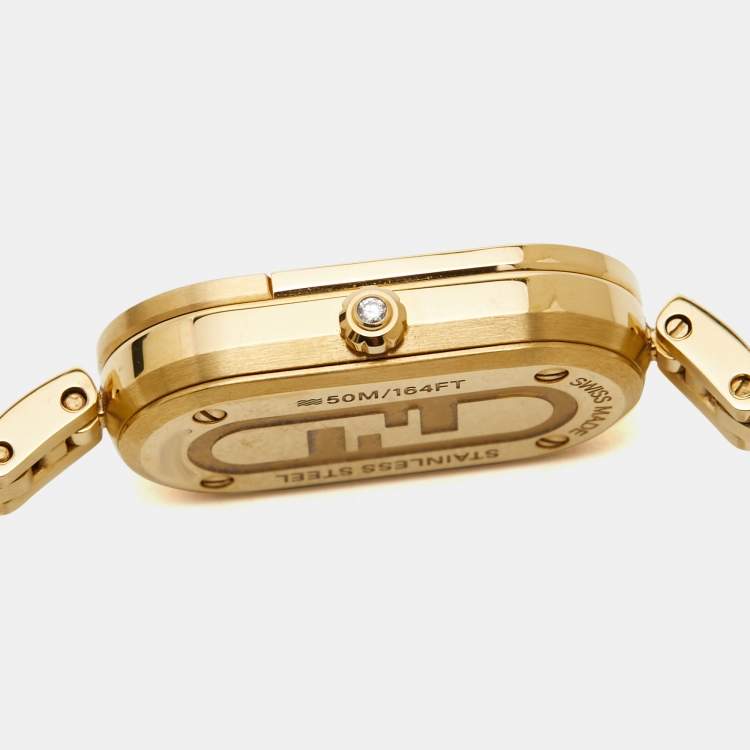Pre Owned Fendi Silver Gold Plated Stainless Steel Diamond O'Lock Vertical FOW968A2YOF0HH3 Women's Wristwatch 14.80 mm