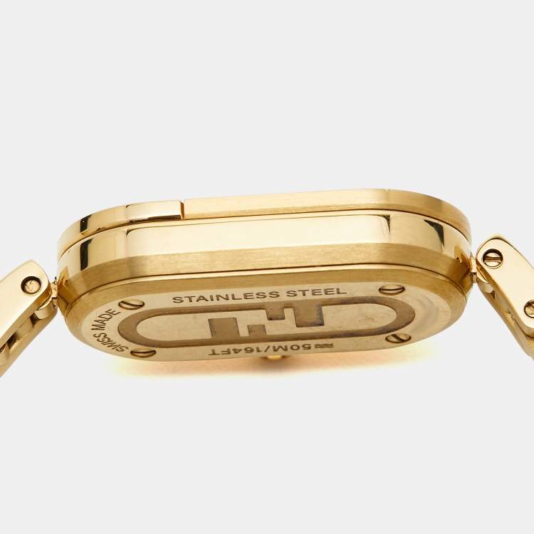 Pre Owned Fendi Silver Gold Plated Stainless Steel Diamond O'Lock Vertical FOW968A2YOF0HH3 Women's Wristwatch 14.80 mm