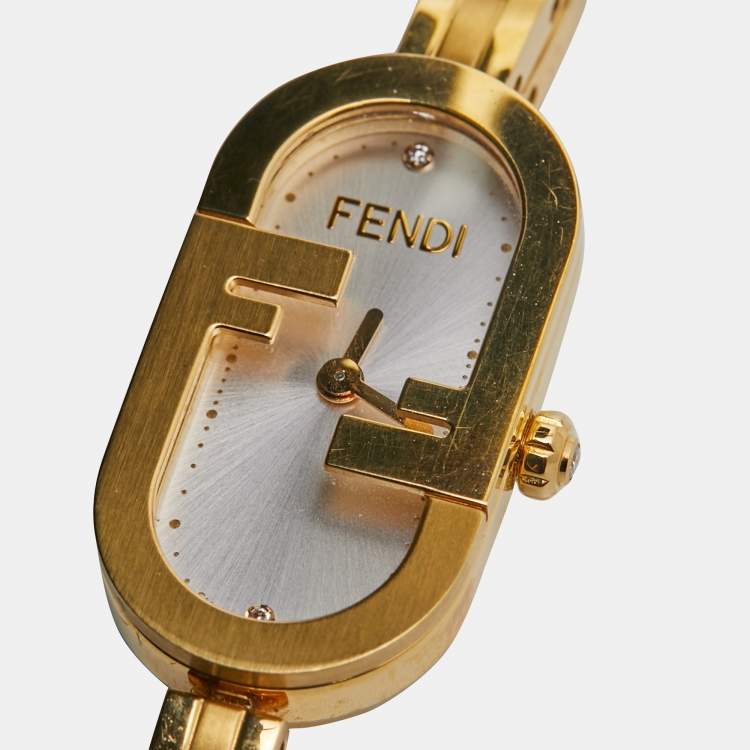 Pre Owned Fendi Silver Gold Plated Stainless Steel Diamond O'Lock Vertical FOW968A2YOF0HH3 Women's Wristwatch 14.80 mm