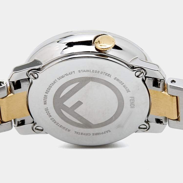 Pre Owned Fendi White Two-Tone Stainless Steel Run Away FOW802A2YKF0QA0 Women's Wristwatch 28 mm