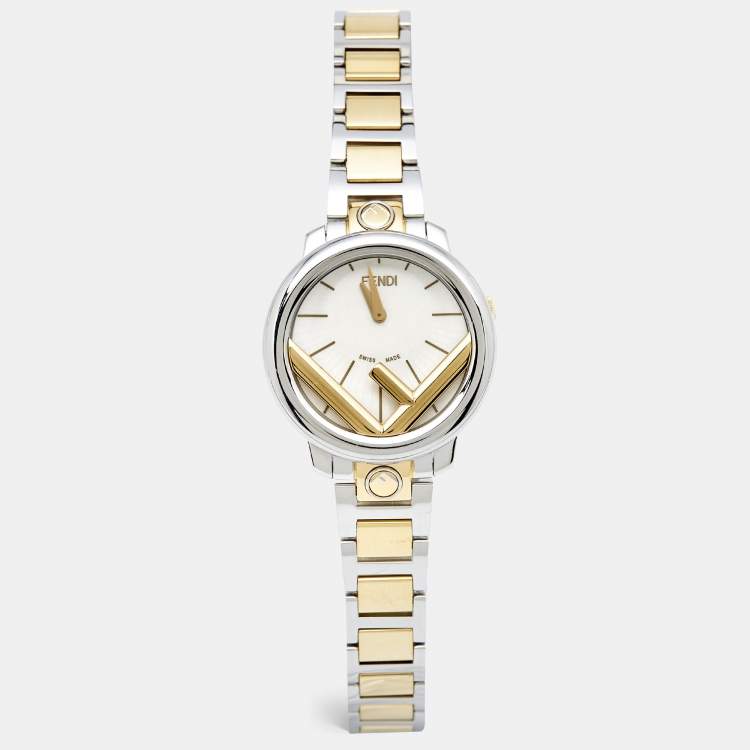Pre Owned Fendi White Two-Tone Stainless Steel Run Away FOW802A2YKF0QA0 Women's Wristwatch 28 mm