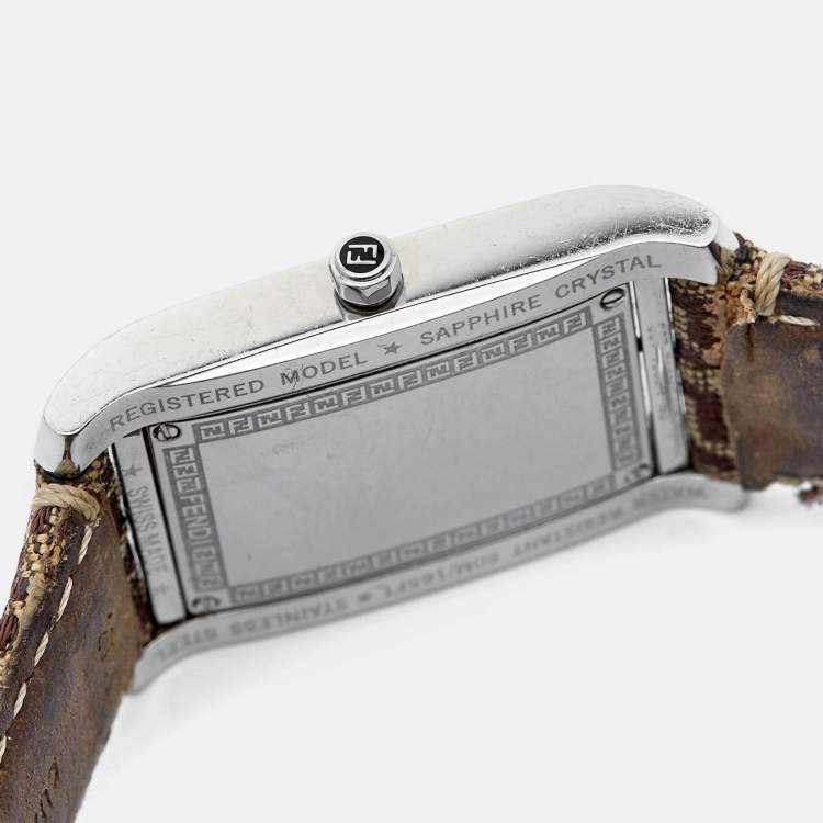 Pre Owned Fendi Brown Stainless Steel Canvas 7600M Women's Wristwatch 27 mm