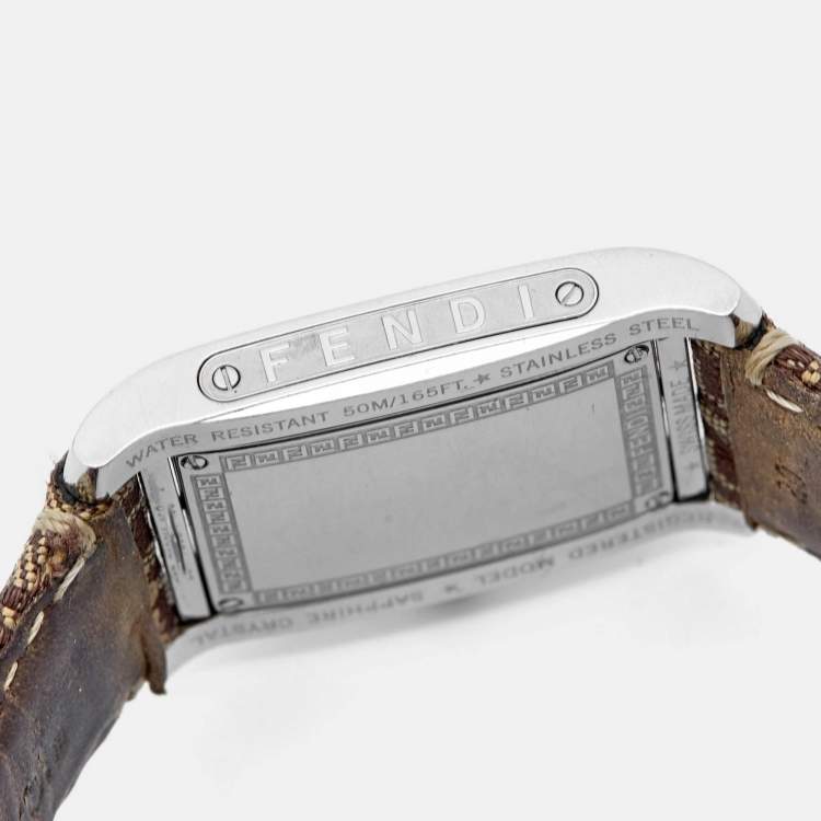 Pre Owned Fendi Brown Stainless Steel Canvas 7600M Women's Wristwatch 27 mm