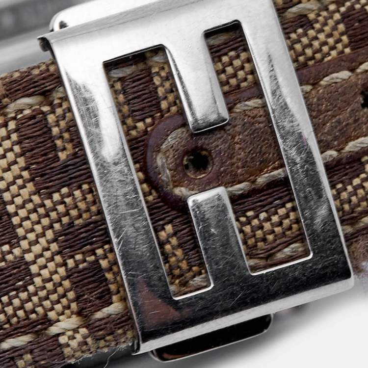 Pre Owned Fendi Brown Stainless Steel Canvas 7600M Women's Wristwatch 27 mm