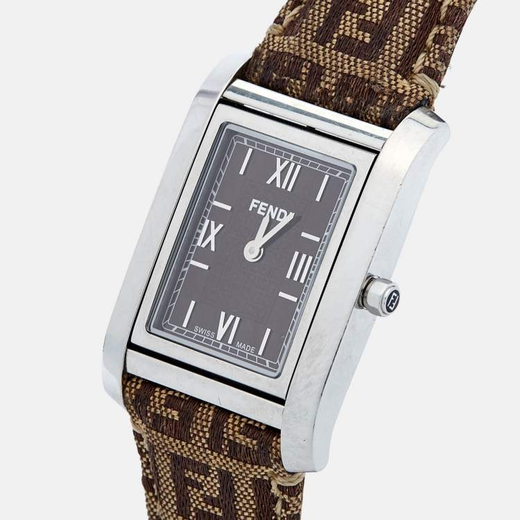 Pre Owned Fendi Brown Stainless Steel Canvas 7600M Women's Wristwatch 27 mm