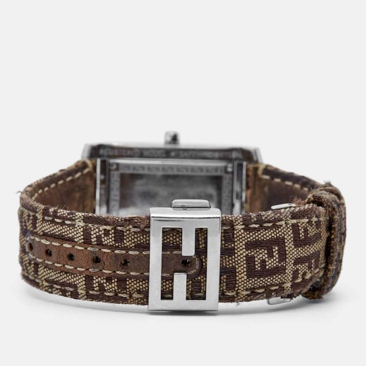 Pre Owned Fendi Brown Stainless Steel Canvas 7600M Women's Wristwatch 27 mm