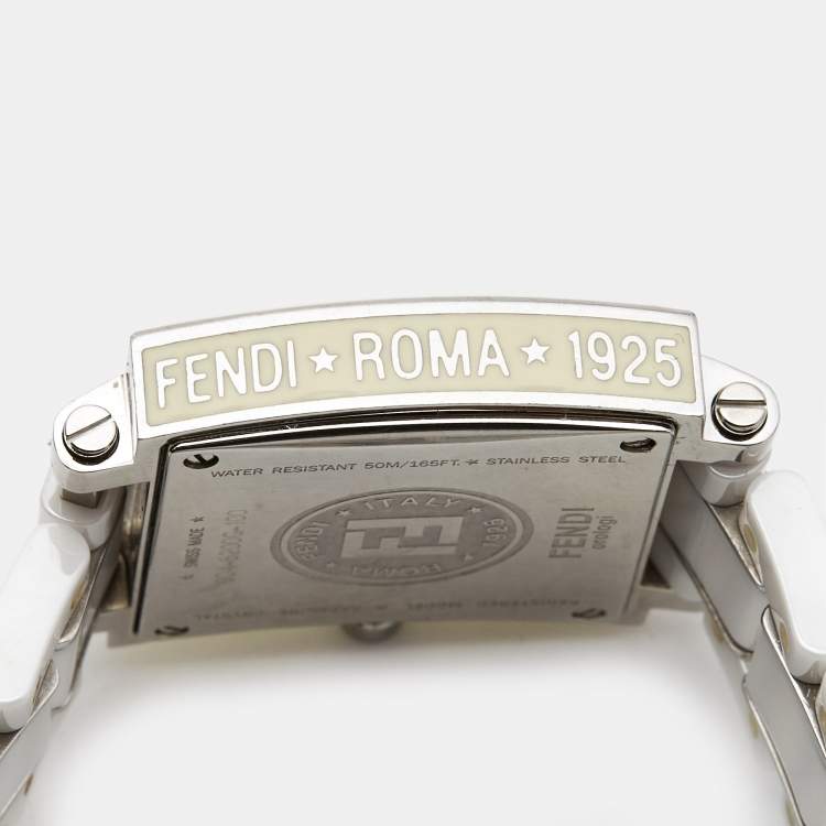 Pre Owned Fendi White Ceramic Diamonds Stainless Steel Quadro 6200G Women's Wristwatch 30 mm
