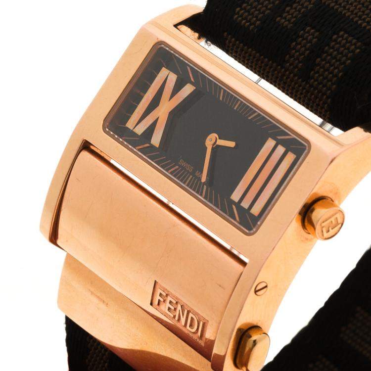 Pre Owned Fendi Black Rose Gold Tone Stainless Steel 1140L Zip Code Women Wristwatch 38MM