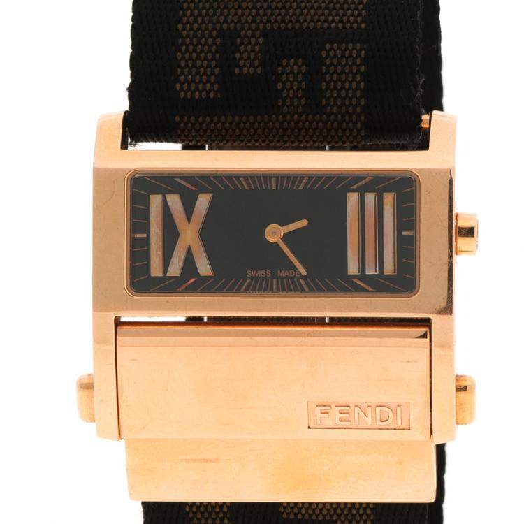 Pre Owned Fendi Black Rose Gold Tone Stainless Steel 1140L Zip Code Women Wristwatch 38MM