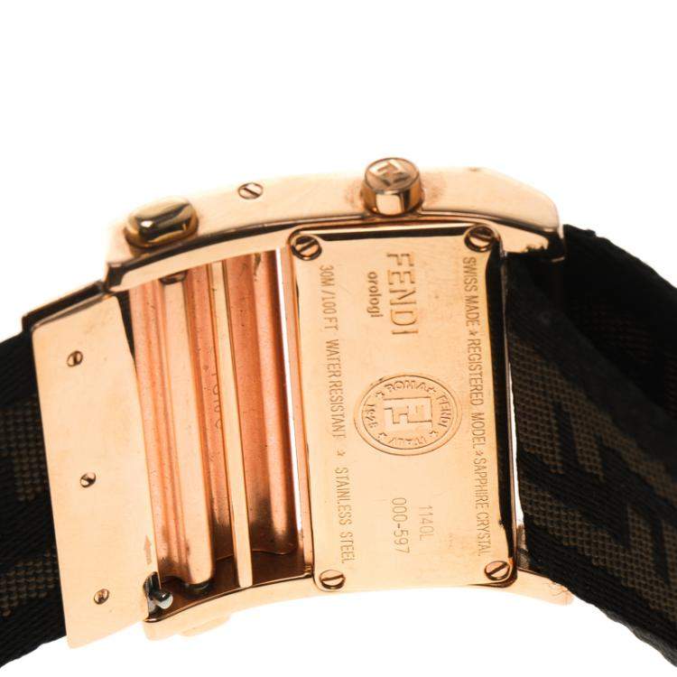 Pre Owned Fendi Black Rose Gold Tone Stainless Steel 1140L Zip Code Women Wristwatch 38MM