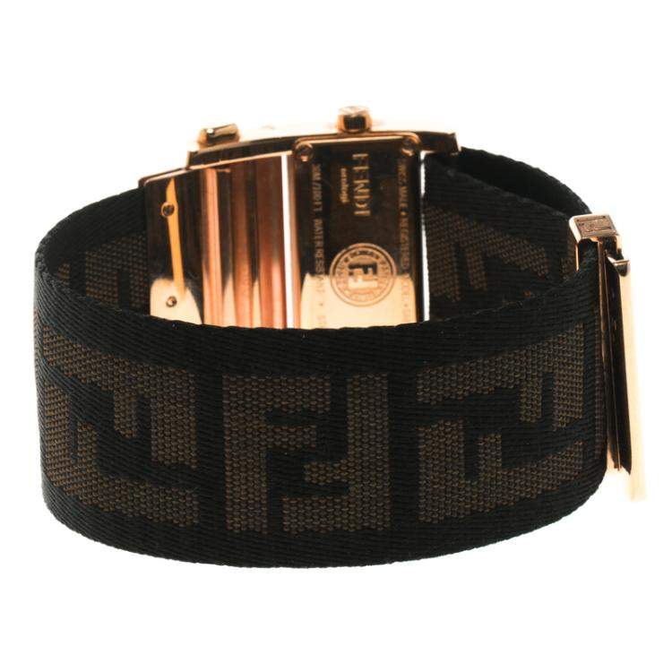 Pre Owned Fendi Black Rose Gold Tone Stainless Steel 1140L Zip Code Women Wristwatch 38MM