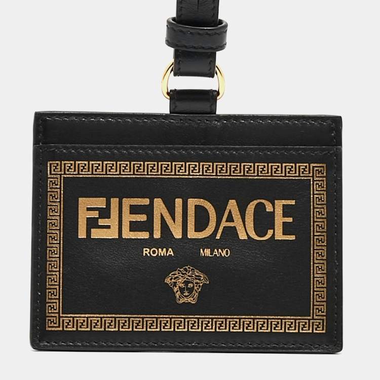 Pre Owned Fendi x Versace Black/Gold Leather Fendace Lanyard Card Holder