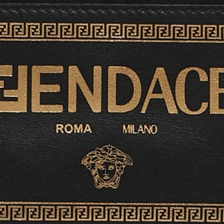 Pre Owned Fendi x Versace Black/Gold Leather Fendace Lanyard Card Holder