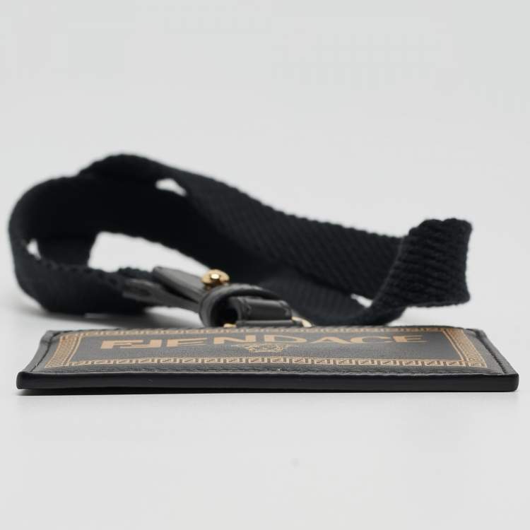 Pre Owned Fendi x Versace Black/Gold Leather Fendace Lanyard Card Holder
