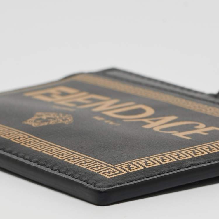 Pre Owned Fendi x Versace Black/Gold Leather Fendace Lanyard Card Holder