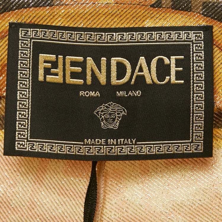 Pre Owned Fendace Yellow Logo Print Lurex Jersey Leggings S