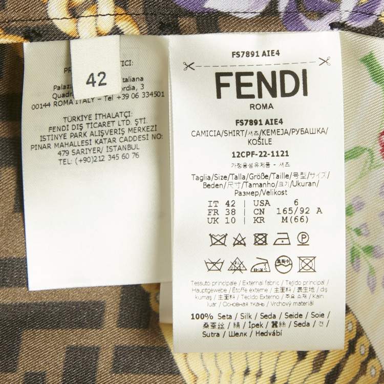 Pre Owned Fendace Brown Baroque Print Silk Top & Skirt Set M/L  