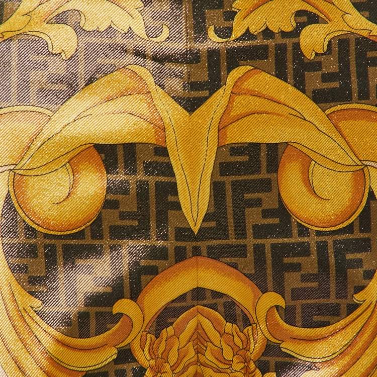 Pre Owned Fendace Fendi x Versace Yellow Patterned Lurex Knit Leggings M