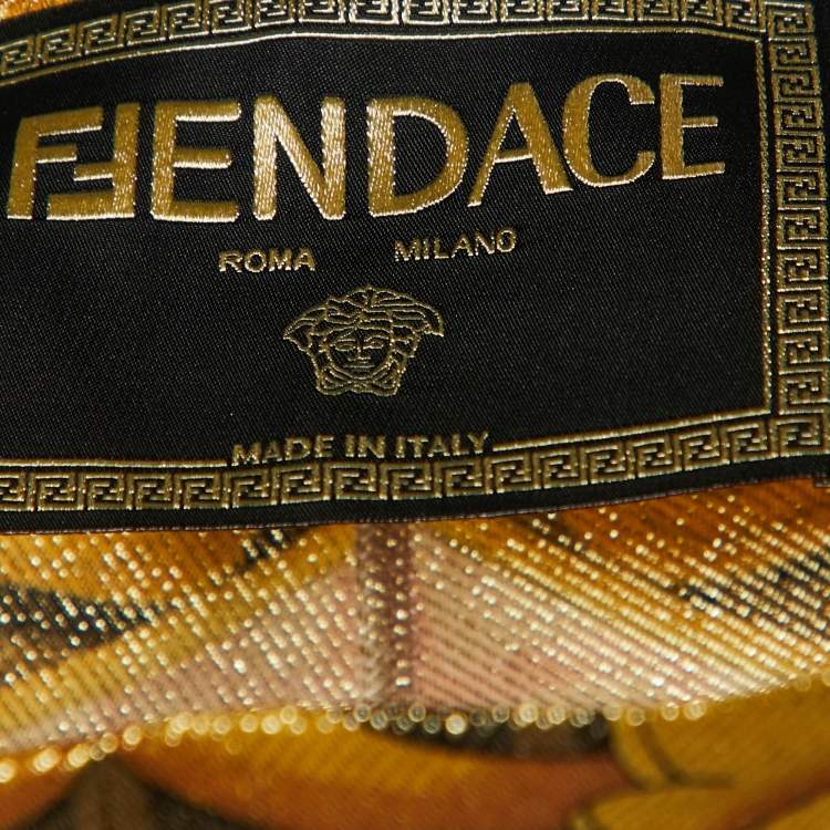 Pre Owned Fendace Fendi x Versace Yellow Patterned Lurex Knit Leggings M