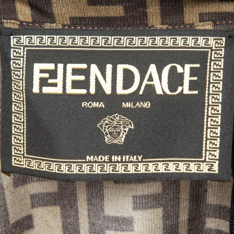 Pre Owned Fendi x Versace Brown Monogram Jersey Crystal Embellished T-Shirt M