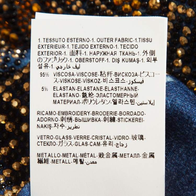 Pre Owned Fendi x Versace Blue Denim Print Logo Embellished Jersey T-Shirt M