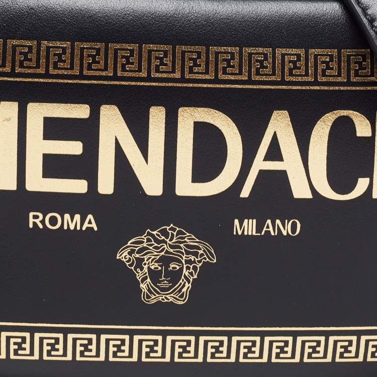 Pre Owned Fendi x Versace Black Leather Logo Print Fendace Camera Bag
