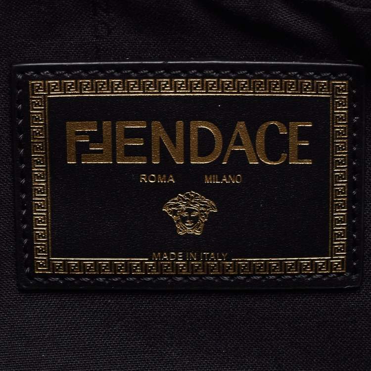 Pre Owned Fendi x Versace Black Leather Logo Print Fendace Camera Bag