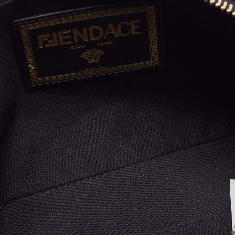Pre Owned Fendi x Versace Black Leather Logo Print Fendace Camera Bag
