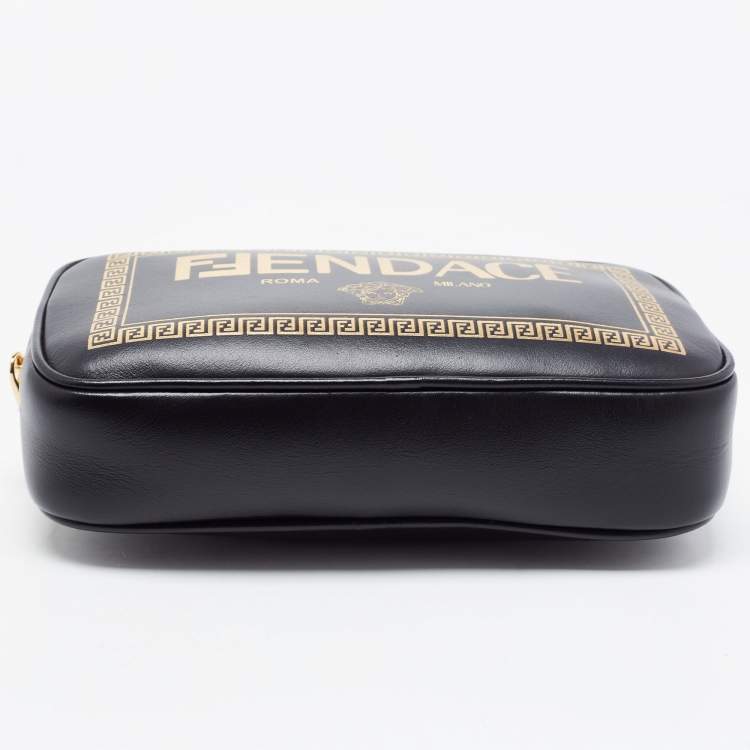 Pre Owned Fendi x Versace Black Leather Logo Print Fendace Camera Bag