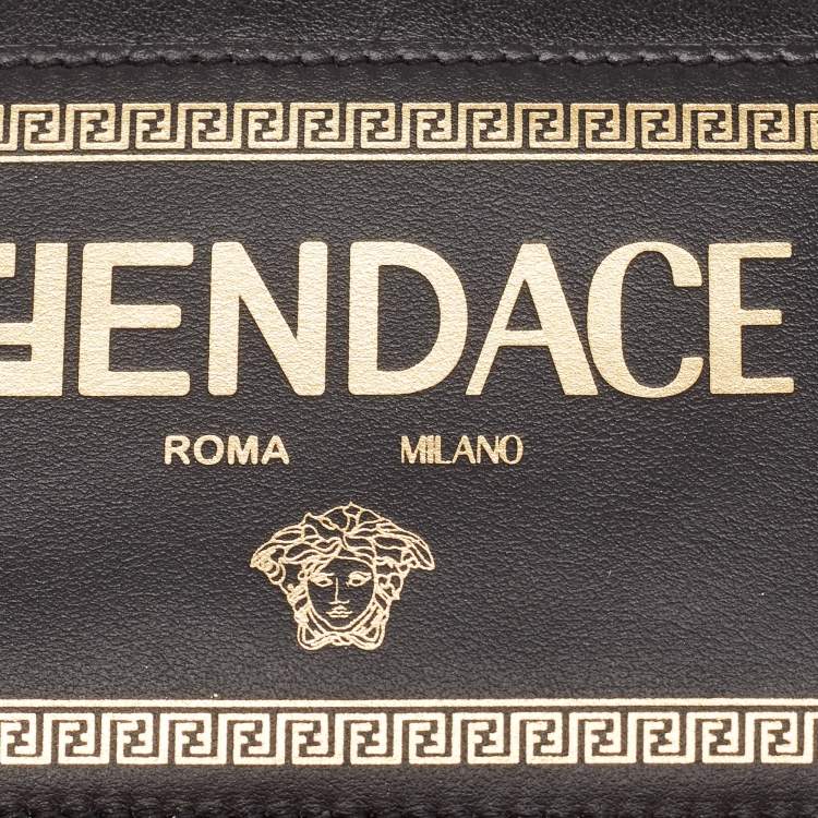 Pre Owned Fendi x Versace Black/Gold Leather Fendace Lanyard Card Holder