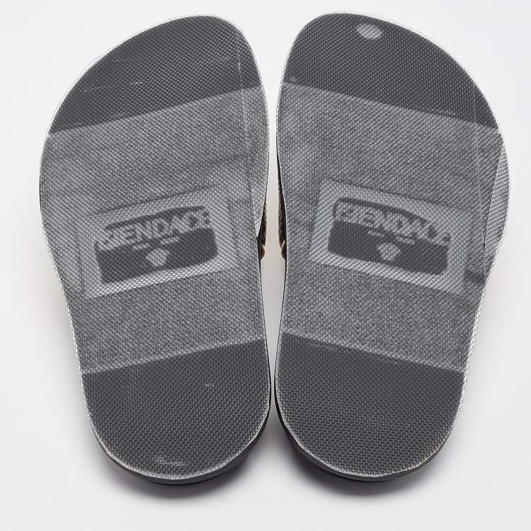 Pre Owned Fendi X Versace Gold Metal and Rubber Flat Slides Size 35