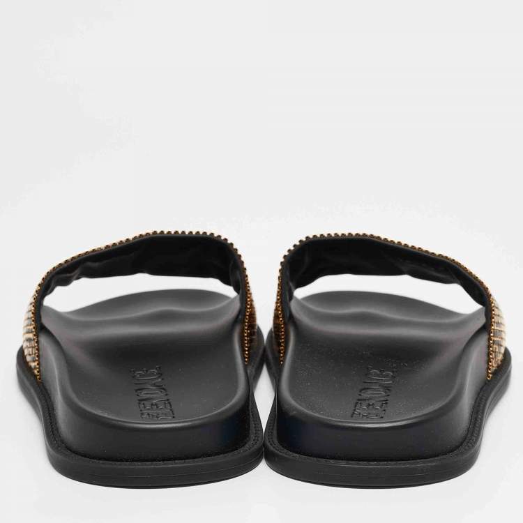 Pre Owned Fendi x Versace Gold/Black Metal Mesh Pool Slides Size 39