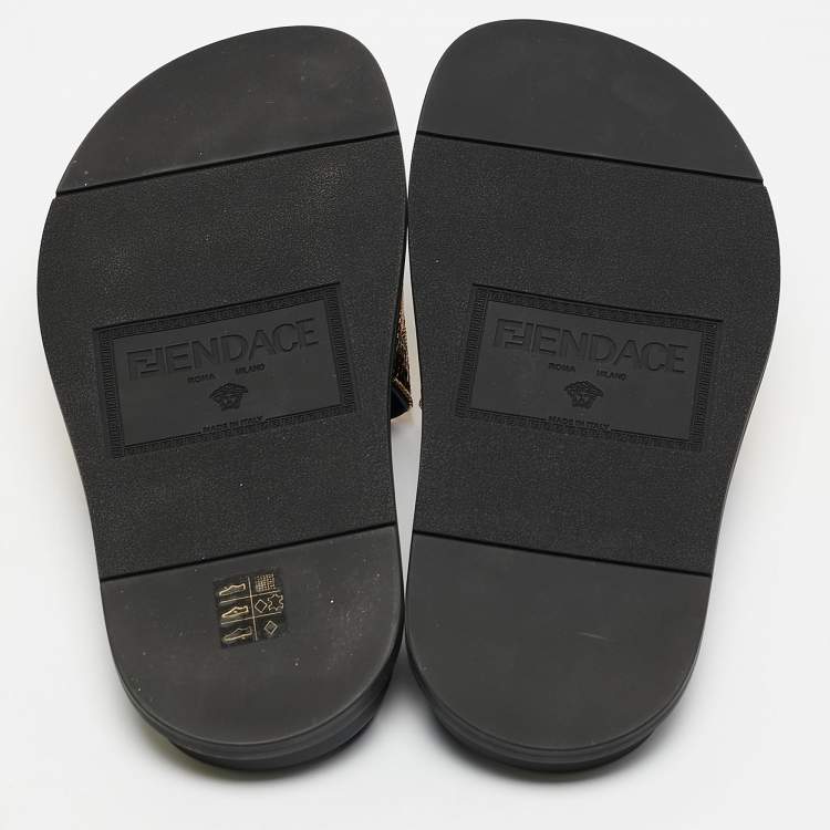 Pre Owned Fendi x Versace Gold/Black Metal Mesh Pool Slides Size 39