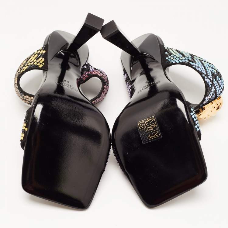 Pre Owned Fendi x Versace Multicolor Leather Crystal Embellished Slides Size 39 