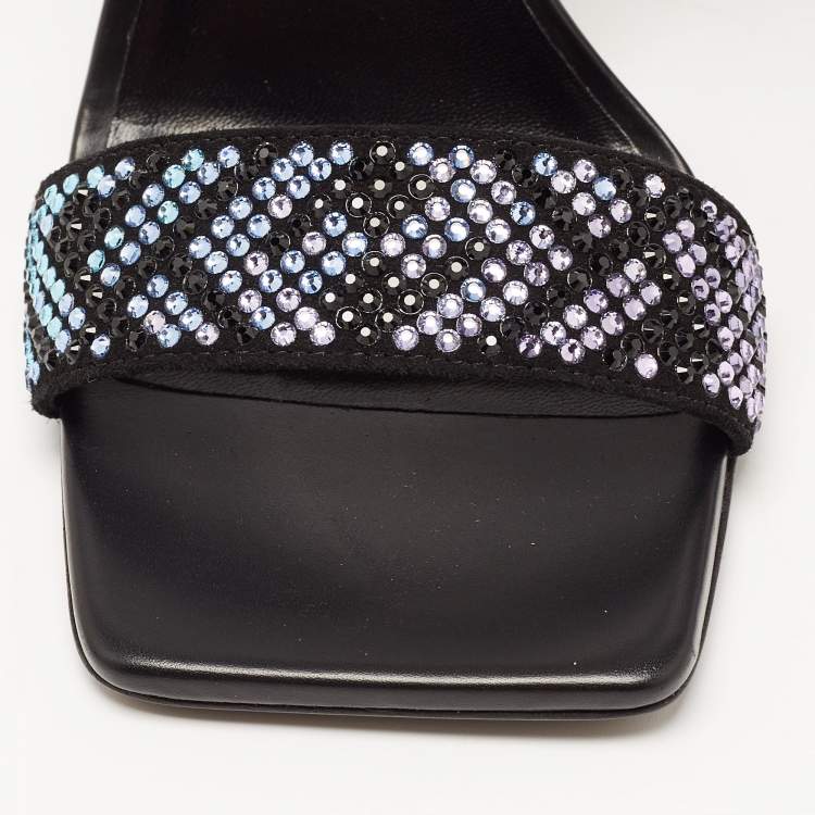 Pre Owned Fendi x Versace Multicolor Leather Crystal Embellished Slides Size 39 