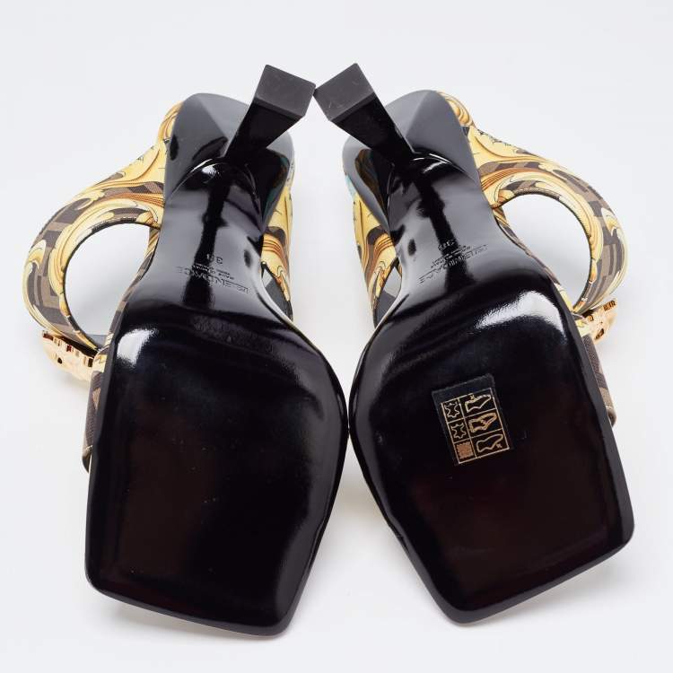 Pre Owned Fendi x Versace Yellow/Black Canvas Medusa Slides Size 38 