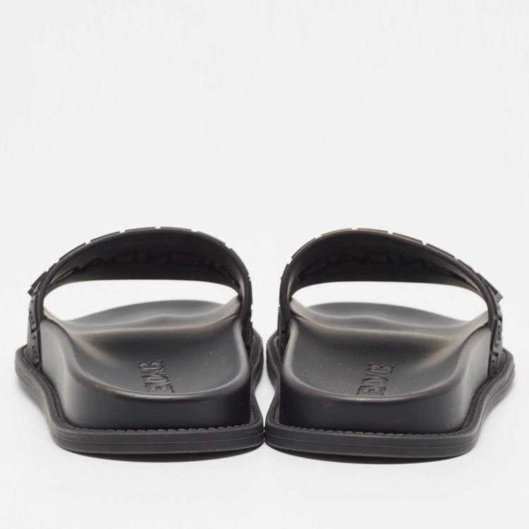 Pre Owned Fendi x Versace Black Rubber Flat Slides Size 37