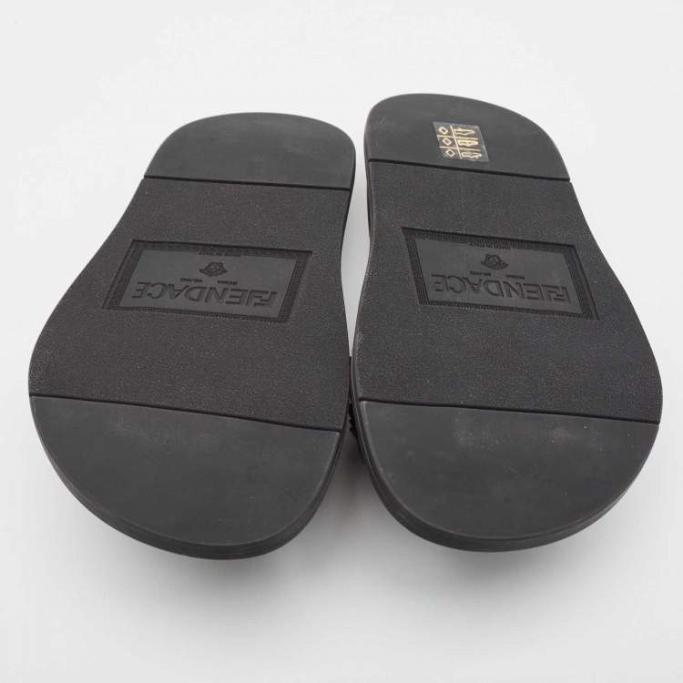 Pre Owned Fendi x Versace Black Rubber Flat Slides Size 37