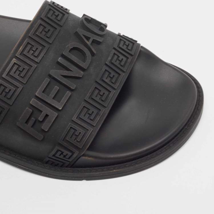 Pre Owned Fendi x Versace Black Rubber Flat Slides Size 37