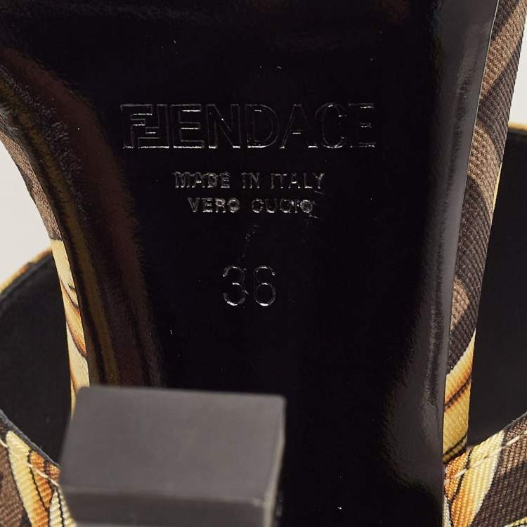 Pre Owned Fendi x Versace Black/Yellow Baroque Fabric Fendace Medusa Slide Sandals Size 36