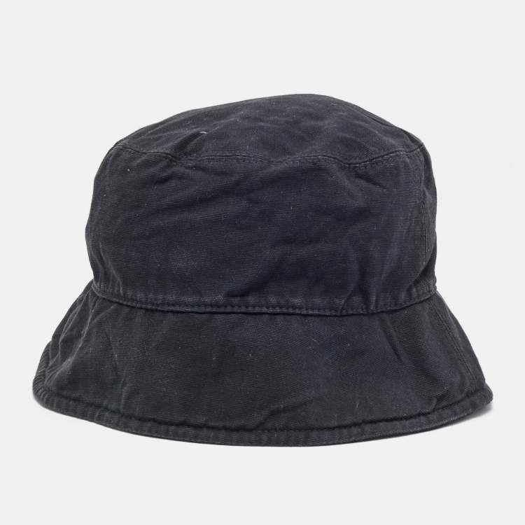 Pre Owned Fendace Black Logo Leather Patch Cotton Bucket Hat M