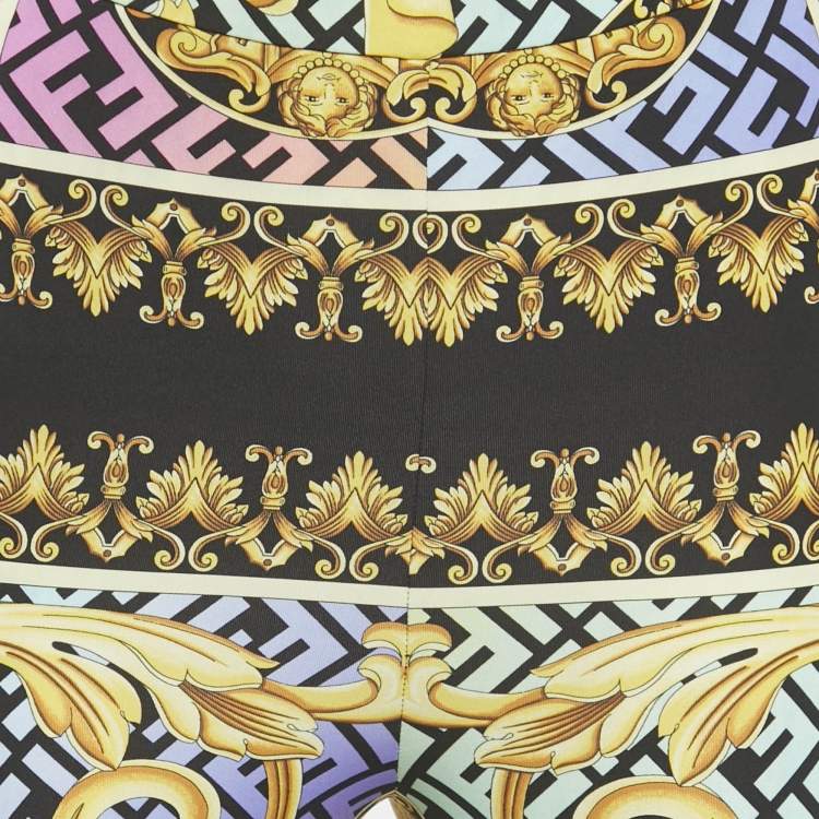Pre Owned Fendance Purple/Yellow Barocco Print Jersey Leggings M