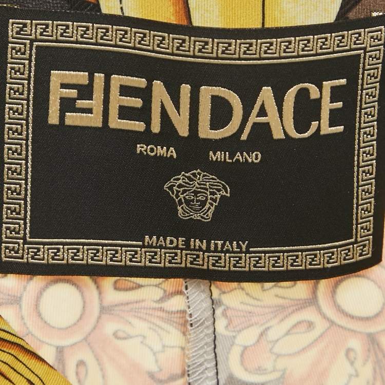 Pre Owned Fendace Black /Yellow Baroque Print Jersey Leggings M