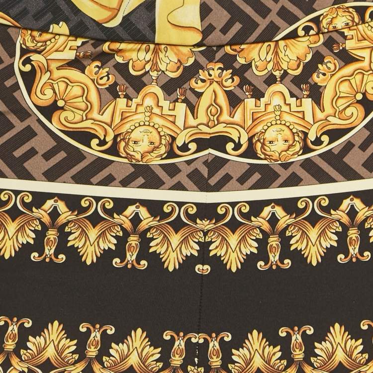 Pre Owned Fendace Black /Yellow Baroque Print Jersey Leggings M