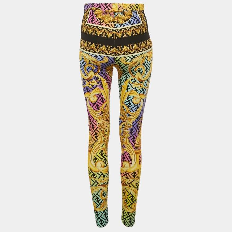 Pre Owned Fendace Multicolor FF and Barocco Print Jersey Leggings M