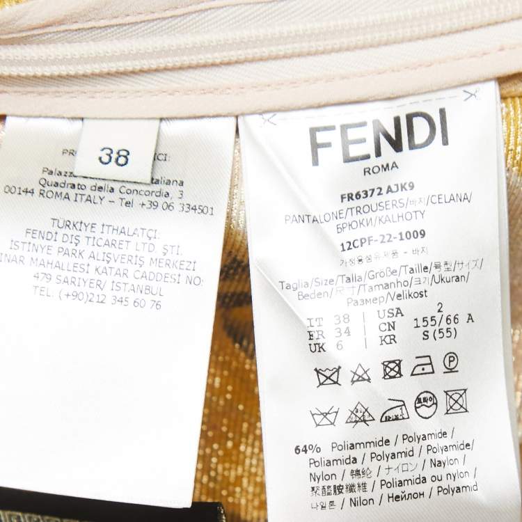 Pre Owned Fendi x Versace Yellow Patterned Lurex Knit Leggings S
