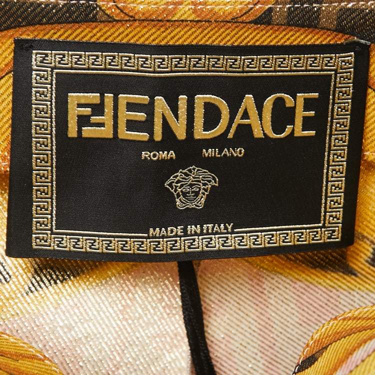 Pre Owned Fendi x Versace Yellow Patterned Lurex Knit Leggings S