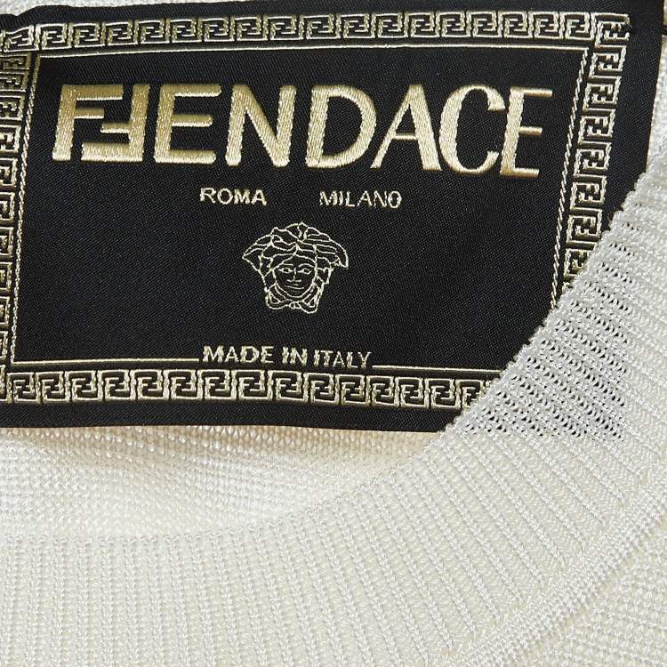 مملوكة مسبقًا Fendi x Versace White Knit Pin Detail Cutout Mini Dress XS